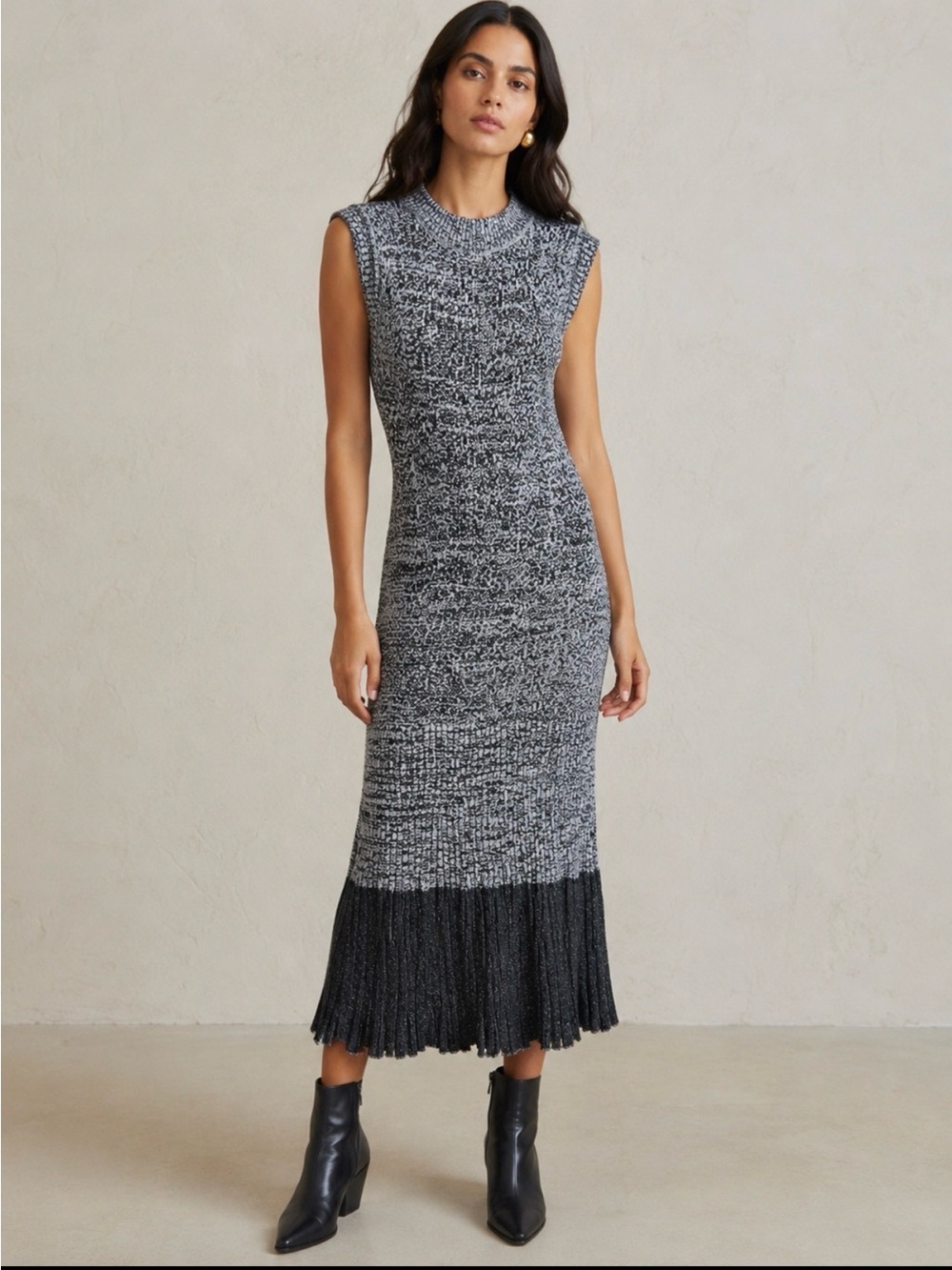 Rachel Comey Gray & Black Knit Sleeveless Midi Dress | Size Small
